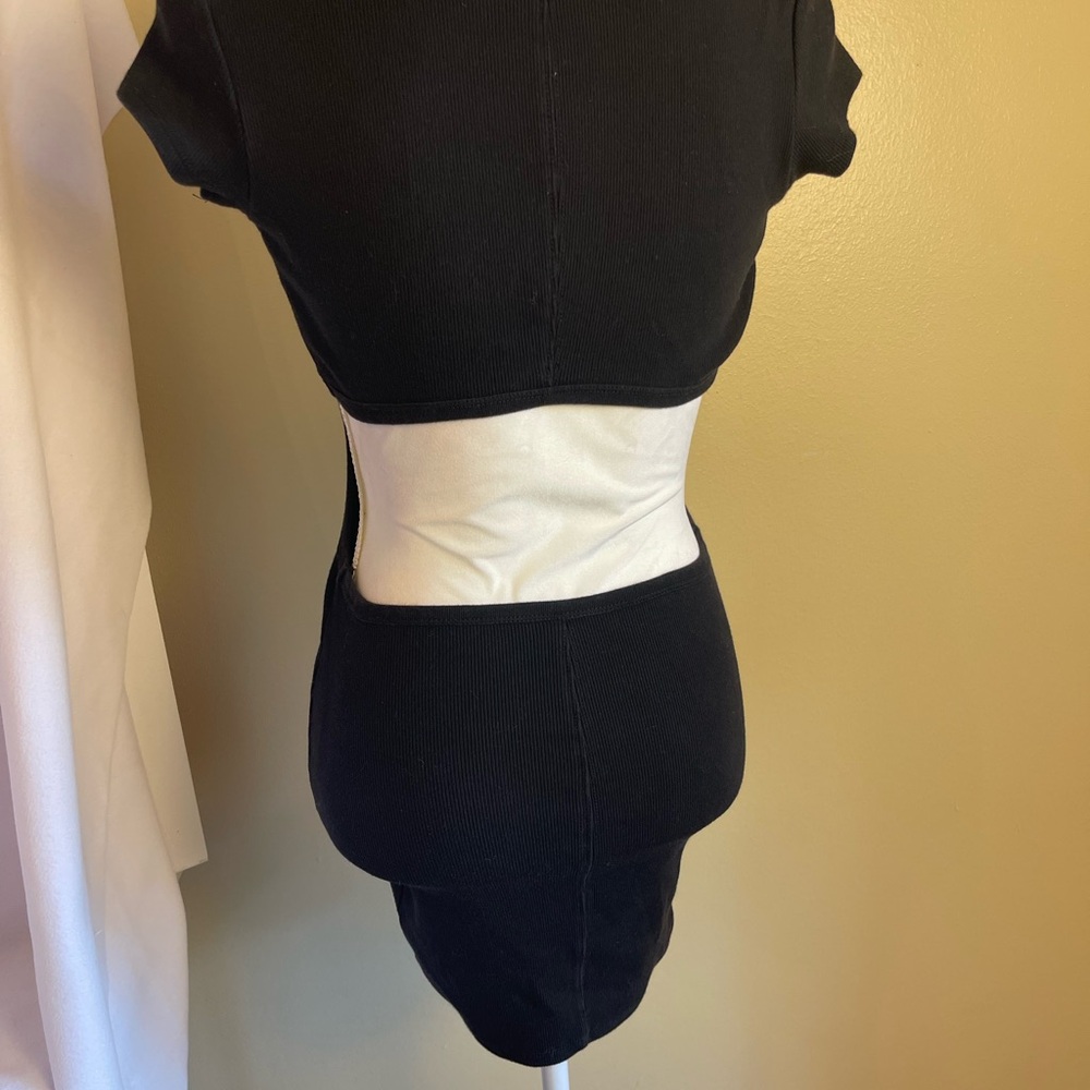 Garage Black Ribbed Cutout Mini Dress XS/S Open Back Y2K Bodycon Party Sexy - Picture 8 of 12